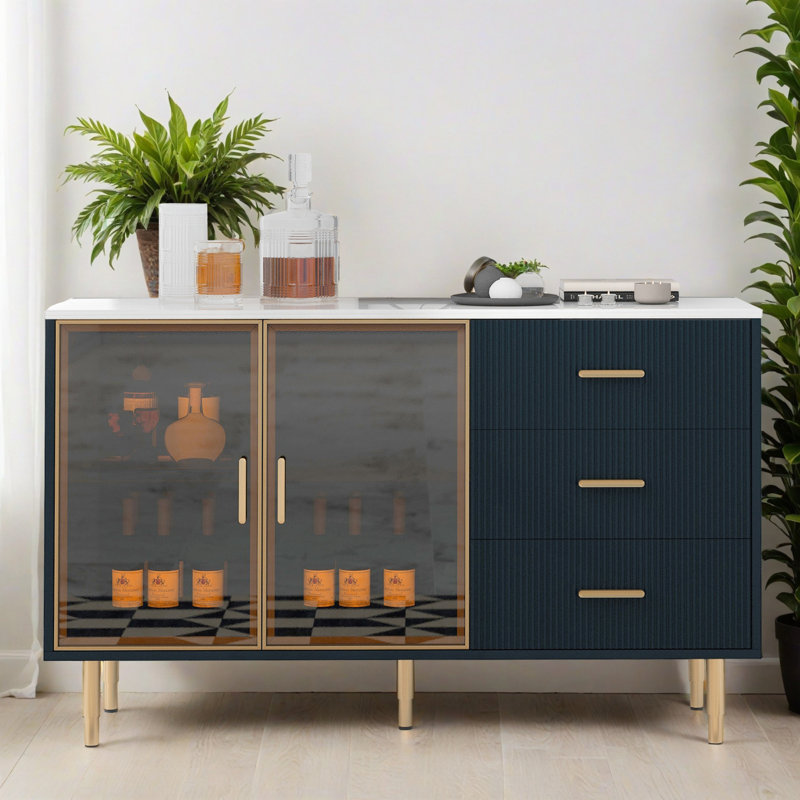 60.02" 2-Door Storage Sideboard with Drawers and Shelves, Wooden Sideboard Buffet Server Cabinet for Living Room, Entryway