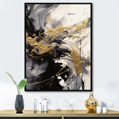 «Lewisville Gold and Gray Fluid Fusion IV», reproduction d'art sur toile abstraite