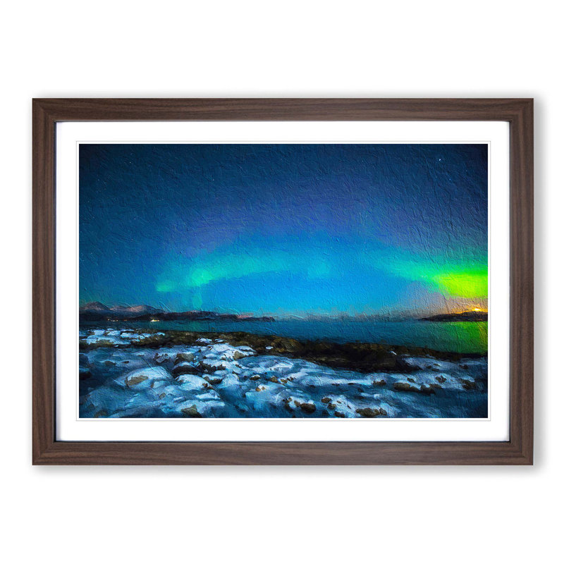 The Northern Lights Aurora Borealis in Norway - Picture Frame Painting Print on MDF, Walnut Framed, 48cm H x 65cm W x 2cm D