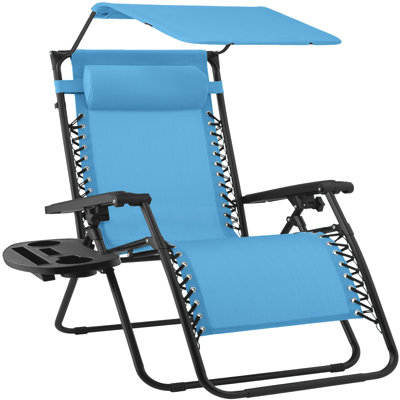  30" Extra Wide Folding Zero Gravity Patio Lounge Chair W/Adjustable Canopy Shade - Light Blue