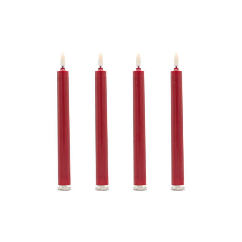 Bougie conique sans flamme sans parfum - 4 pièces, Rouge