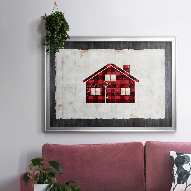Maison à carreaux - toile tendue avec châssis, Toile argentée avec cadre flottant, H 14 po x l 20 po x P 1,5 po