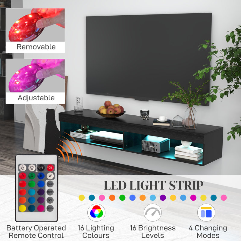 Floating TV Stand with Storage and Lights for TVs up to 75" Black