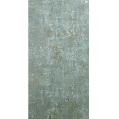Distressed Grayish Green Mint Gold Metallic Faux Concrete Textured Wallpaper