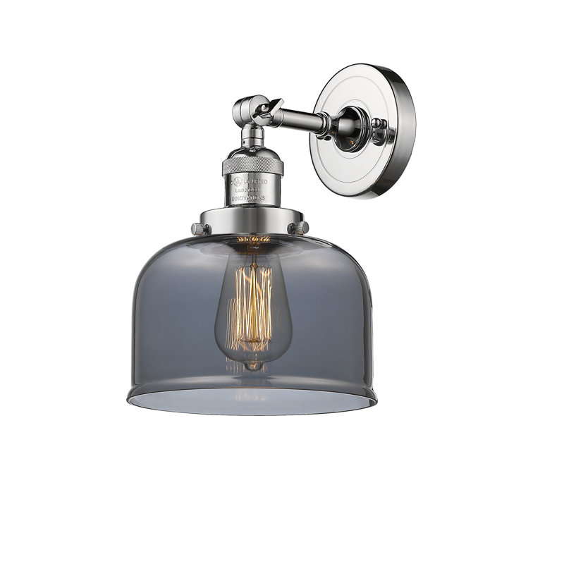 Applique murale 1 lumière 8 po Bell, Ampoule à DEL rétro de 6 watts, Chrome poli, Plaqué couleur fumée