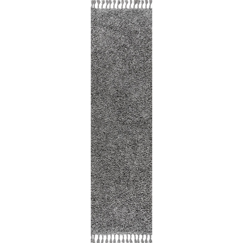 Felicdad Shag Plush Tassel Charcoal Rug, Runner 2'3" x 8'
