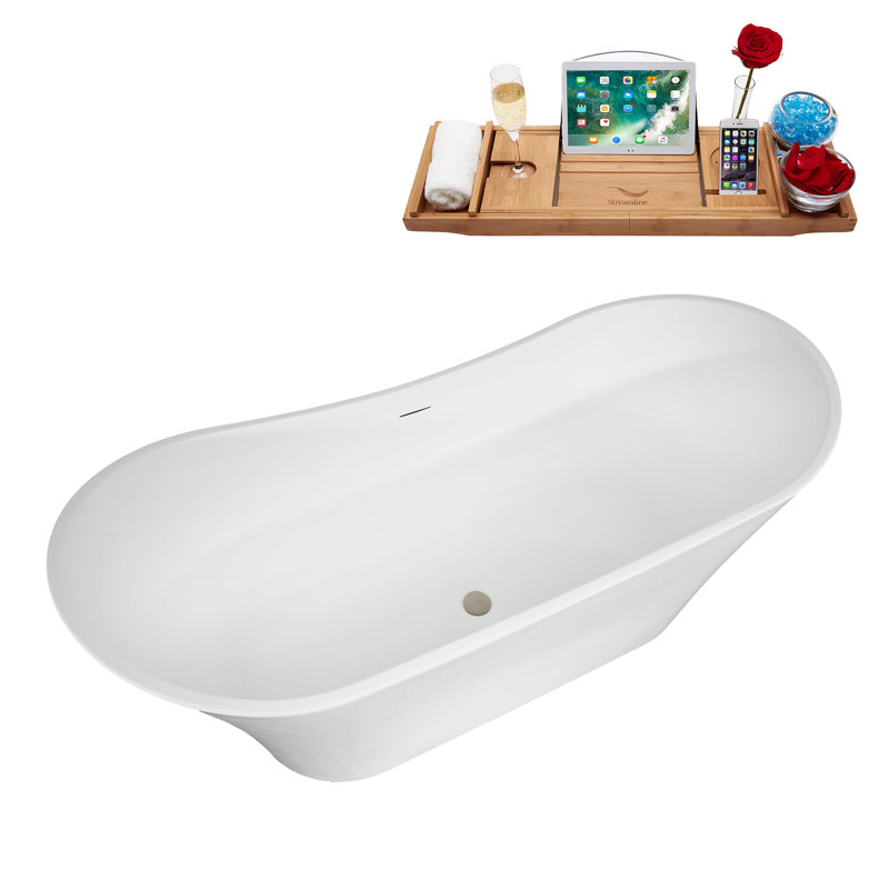 Baignoire autoportante 67 "avec drain interne Streamline, Brushed Nickel