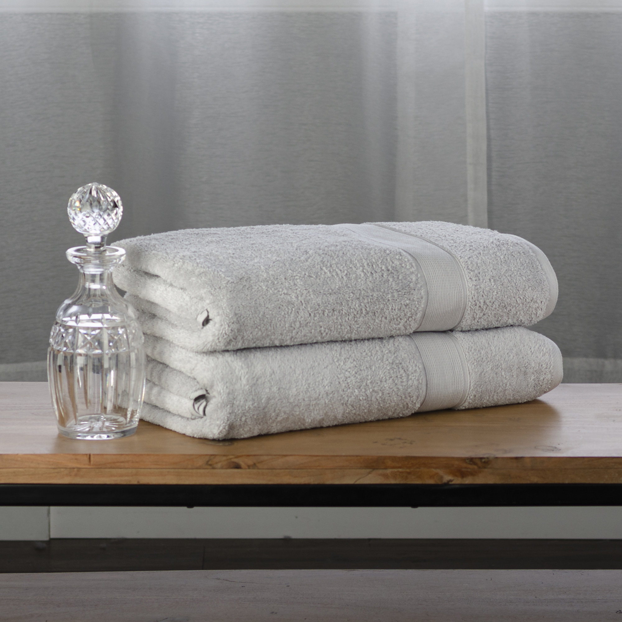 Lyndon 2 Piece 100% Cotton Bath Sheet Towel Set, Silver
