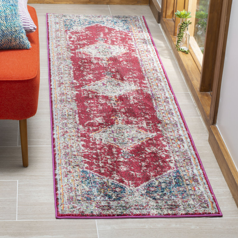 Tapis ivoire / rouge Hertzler, Tapis de couloir 2 pi 2 po x 8 pi