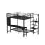 Lit double noir avec lit superposé, lumières à DEL, bureau et quincaillerie murale basculante pour lit simple superposé, espace de travail intégré, garde-corps, éclairage