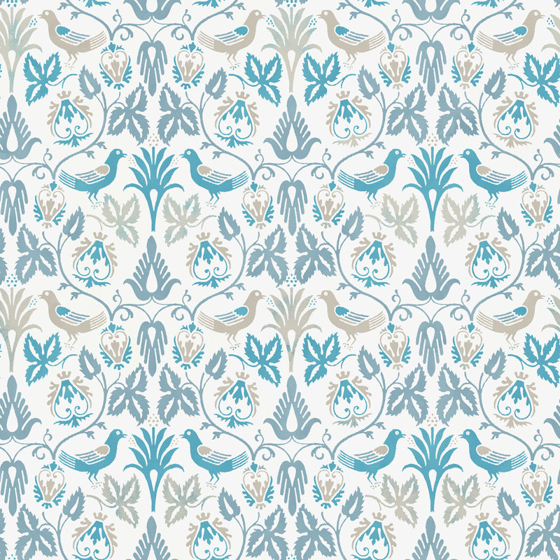 Yuki Osada Damask Wallpaper Double Roll, Cream/Blue