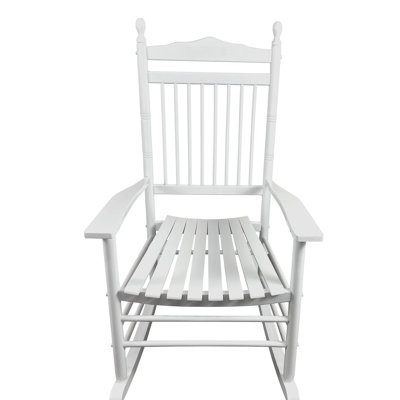 White Rocking Chair For Outdoor Balcony Porch, Solid Wood Designed, Cozy Wide Seat And Armrest, Stable Slatted Back Construction, Easy Assembly Available, 280Lbs Weight Capacity White Balcony Porch -