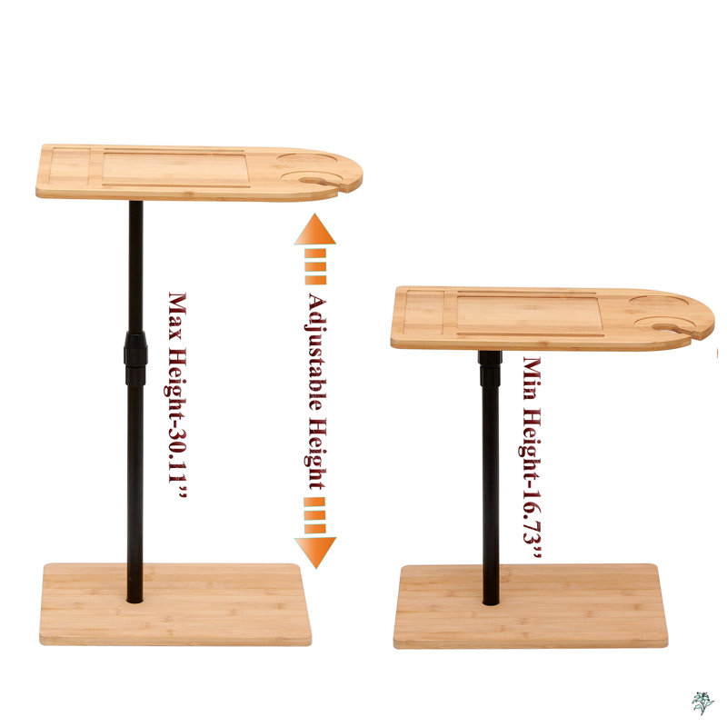 Tray Table Bamboo Height Adjustable Side Table For Sofa C-Shaped Oval End Tables With Slots