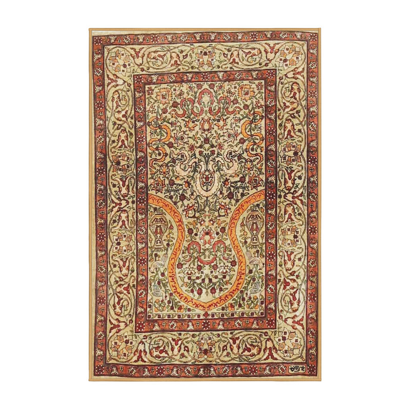 Tapis floral rouge / jaune, Rectangle 5 pi x 7 pi