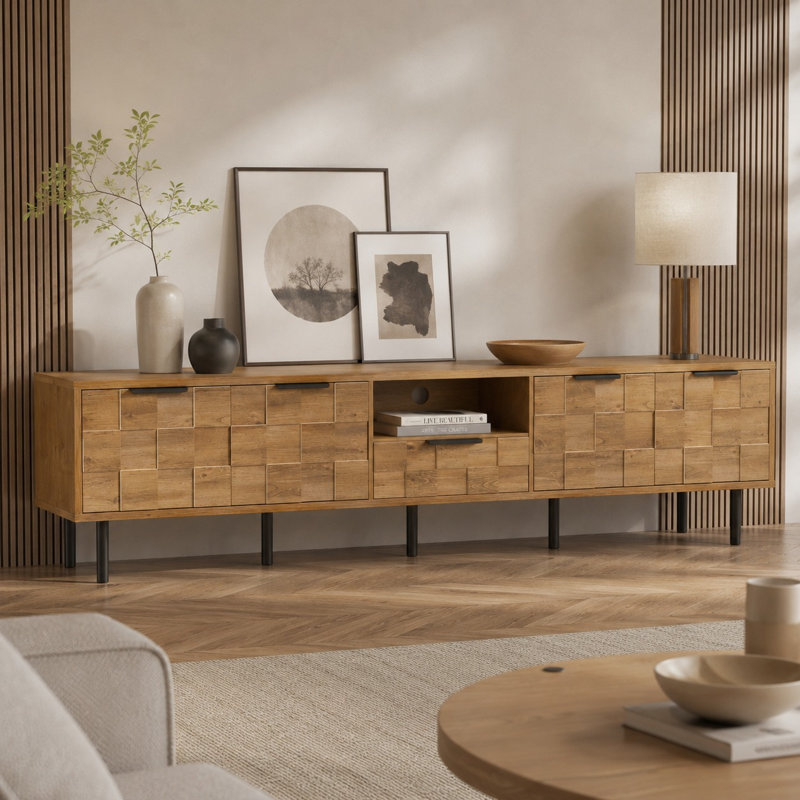 79 Inch TV Stand for TVs up to 85 Inch, Modern Wood Media Console with Drawer, Cabinets and Open Storage