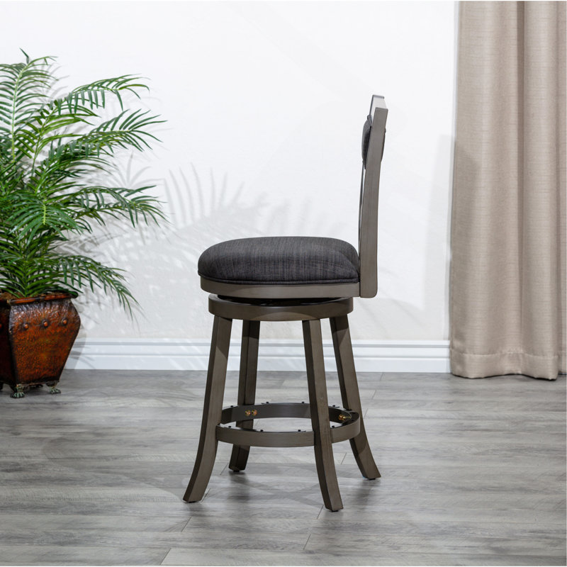 30" Bar Height X-Back Swivel Stool, Weathered Gray Finish Grey, Fabric Seat, Gray Seat/Charcoal Frame