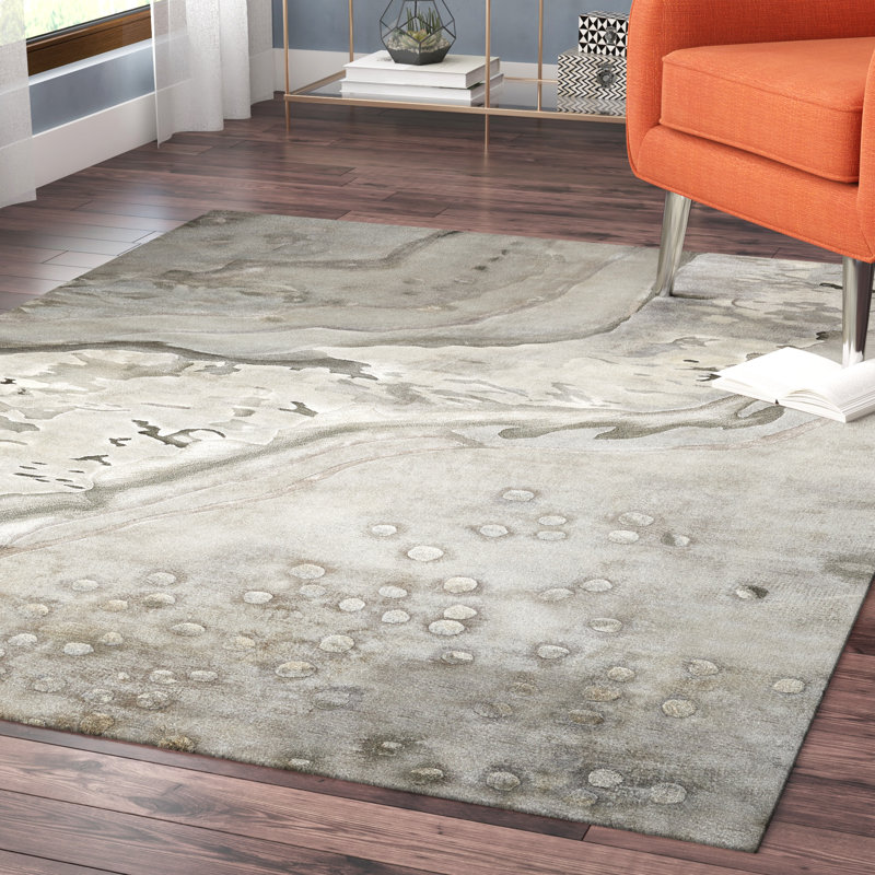 Tapis gris argent à motif abstrait touffeté à la main Prismatic, Rectangle 7 pi 9 po x 9 pi 9 po