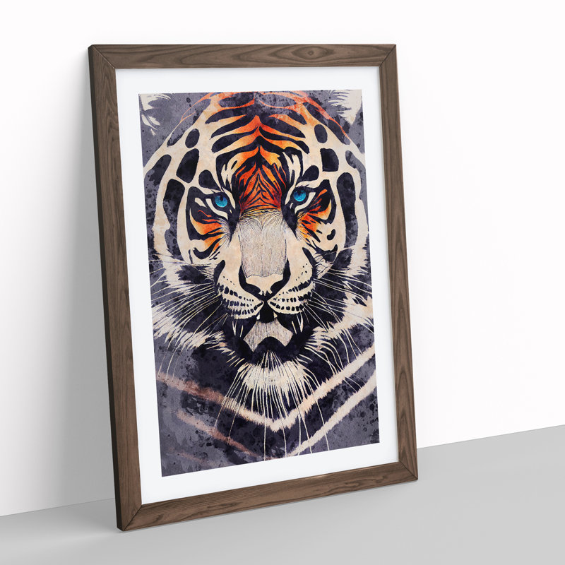 Tiger In Watercolour No.3 - Single Picture Frame Painting, 64cm H x 46cm W x 2cm D, Walnut Framed