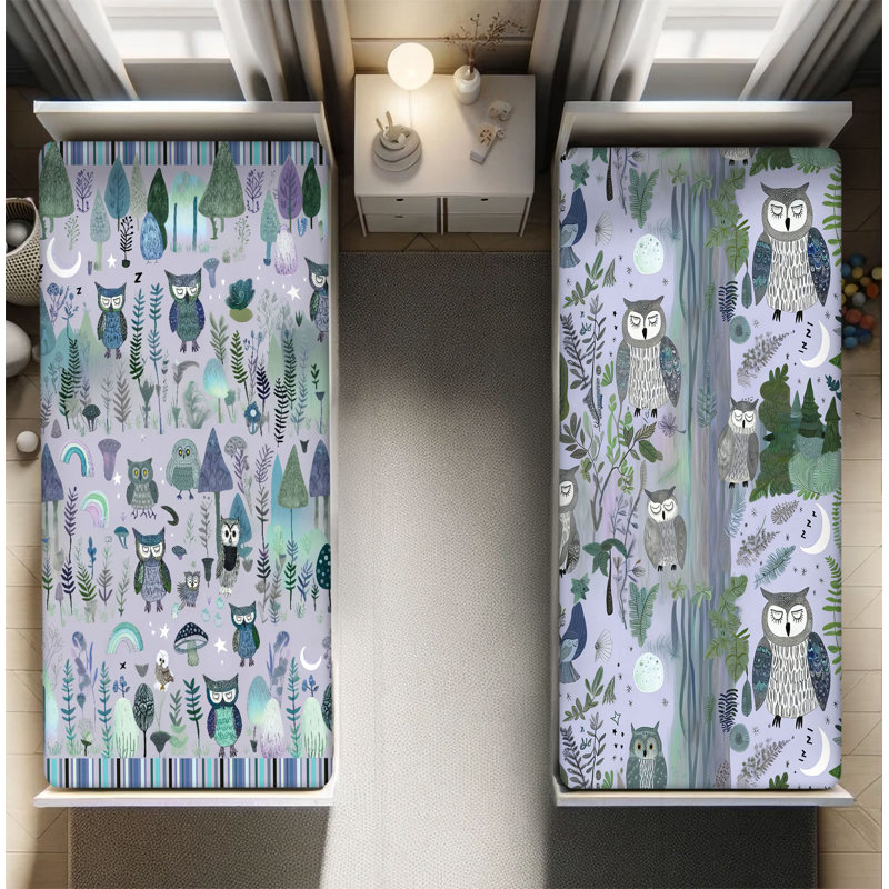 Ensemble de 2 draps-hiboux Ambesonne, Drap-housse de taille double