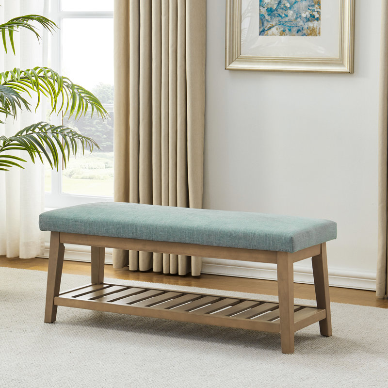 Polyester Upholstered Storage Bench, Teal