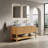 Sharma 60" Bathroom Vanity&Sinks, Freestanding Plywood Storage Cabinet With 4 Bamboo Texture Doors&Open Shelf, 2 Marble Pattern Ceramic Basins&Carrara White Sintered Stone Top, Woodgrain Color-558240725