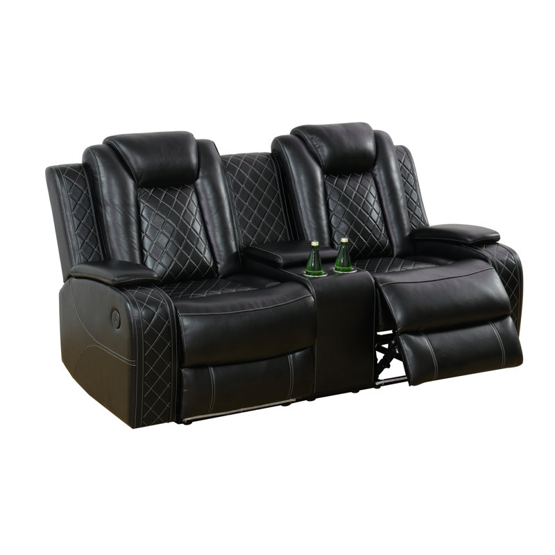 73.5" Charolett Breathing Leather Power Recliner Loveseat with USB Ports, Cup Holders, Black