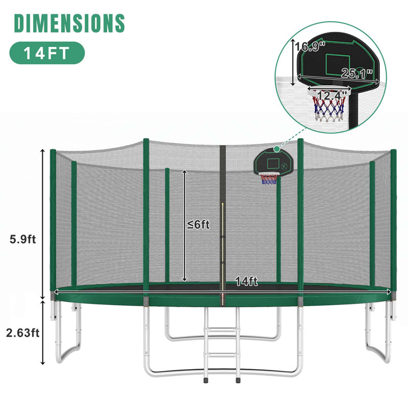 Trampoline polyvalent pour enfants avec caractéristiques de sécurité et fabrication robuste, Noir/vert