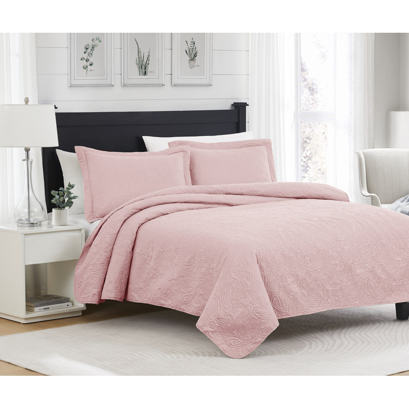 Ensemble de courtepointe en microfibre 3 pièces Smithtown, Courtepointe très grande et 2 très grandes taies, Rosé