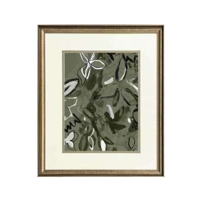 Cole and Grey Wooden Floral Green Living Room Framed Wall Art with Gold Frame