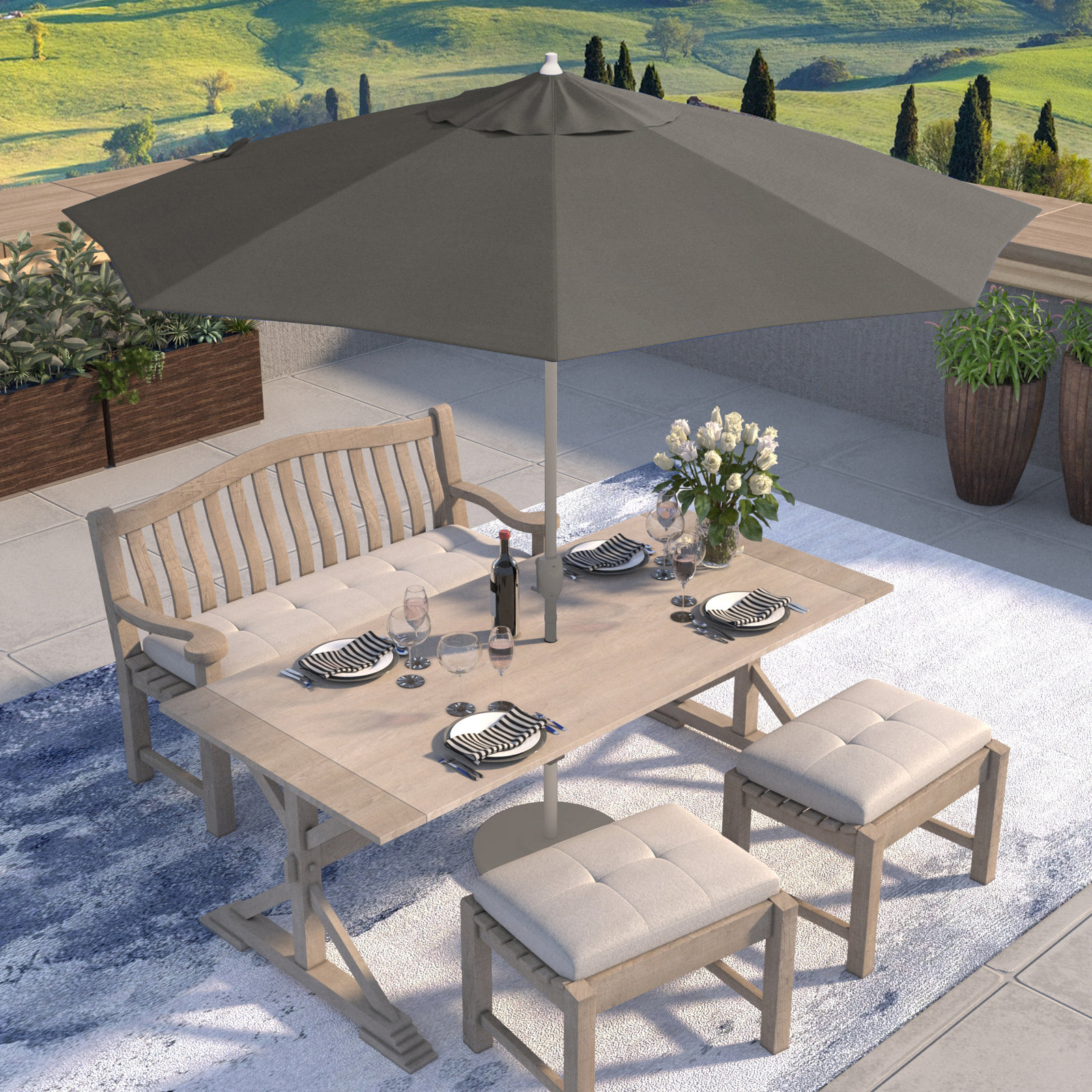 Kenne Sunbrella® Outdoor Umbrella, Canvas Charcoal Sunbrella® Canvas, 108" W x 108" D