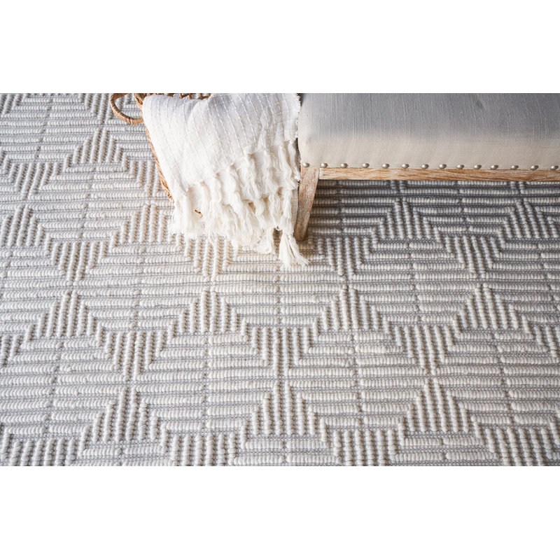Manzoni Wool Geometric Area Rug in Gray, Rectangle 5' x 8', Ivory