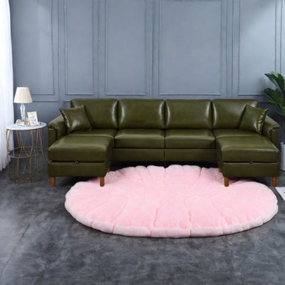 Canapé d'angle avec rangement, canapé moderne en cuir PU de 120 pouces pour la maison familiale