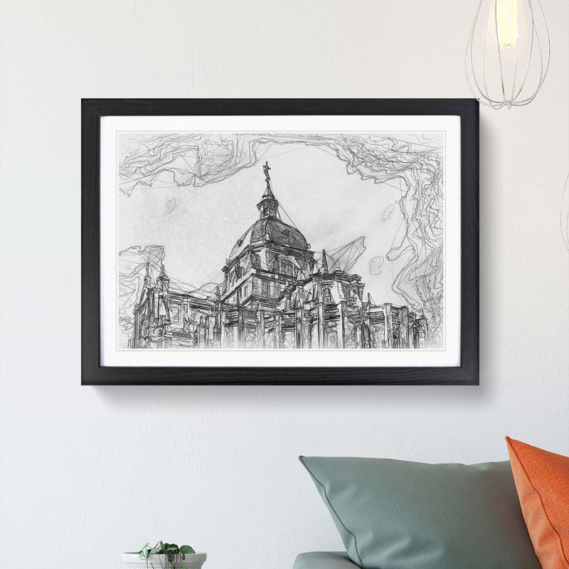 Almudena Cathedral in Madrid Spain in Abstract - Picture Frame Graphic Art Print, 36cm H x 48cm W x 2cm D, Black Framed