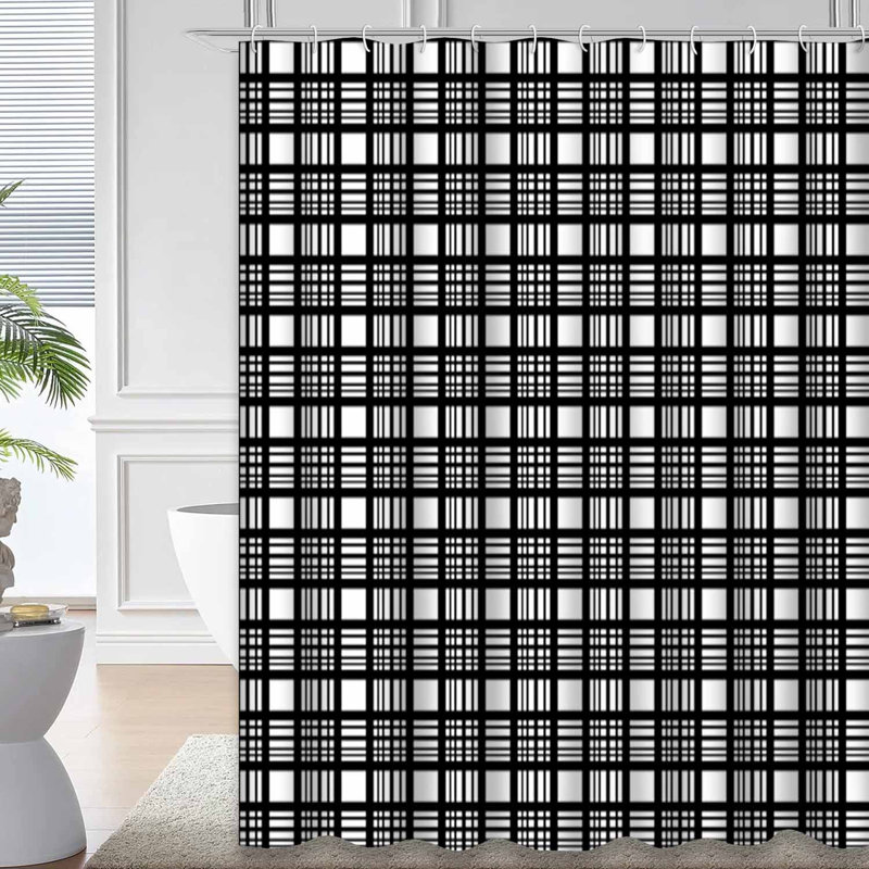Rideau de douche sans couture à motif abstrait noir et blanc avec 12 crochets, L 72 po x l 84 po