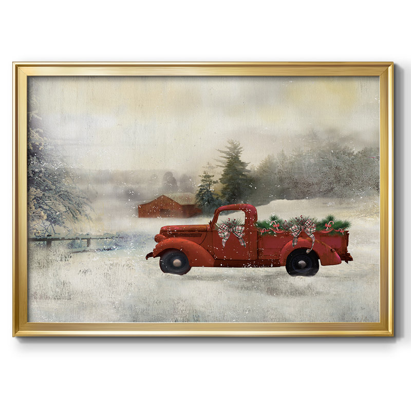 «Red Barn Winter», toile tendue avec châssis_48722, H 14 po x l 20 po x P 1,5 po, Or