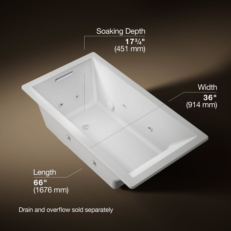 66" x 36" Whirlpool Acrylic Bathtub with Heater, Ice Grey