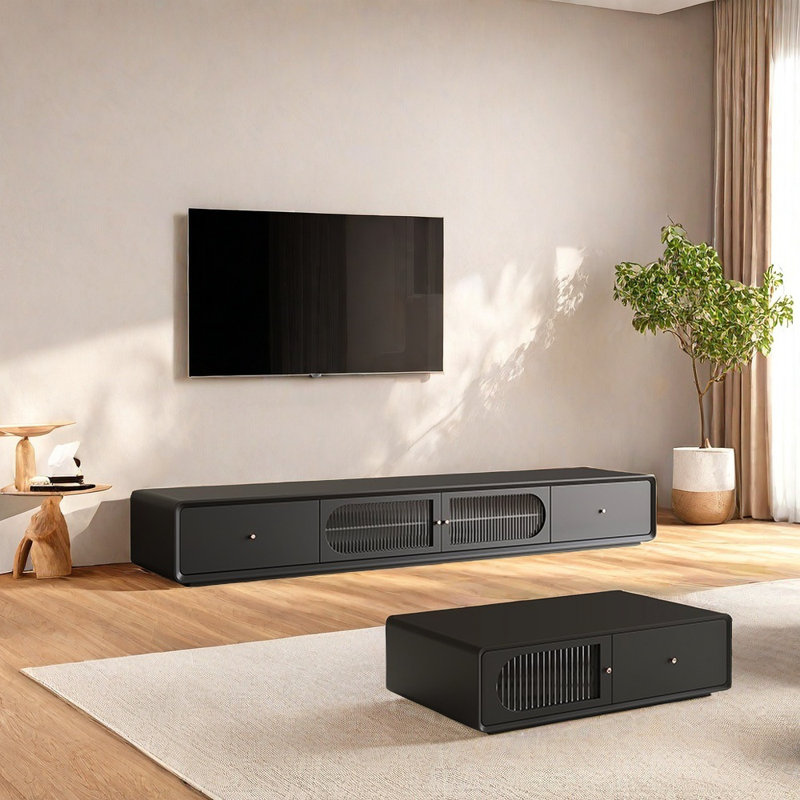 Elegant TV stand with smooth rounded edges, 86.61"