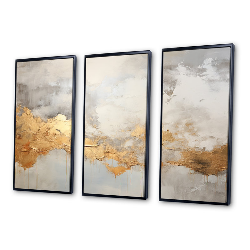 «Beige minimalisme», ensemble d'art mural sur toile, Cadre flottant noir, H 40 po x l 60 po x P 1 po
