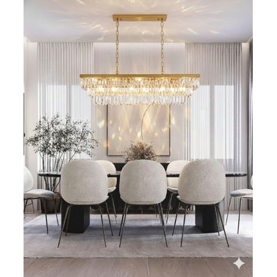 Modern 16 Light Gold Crystal Rectangular Chandelier