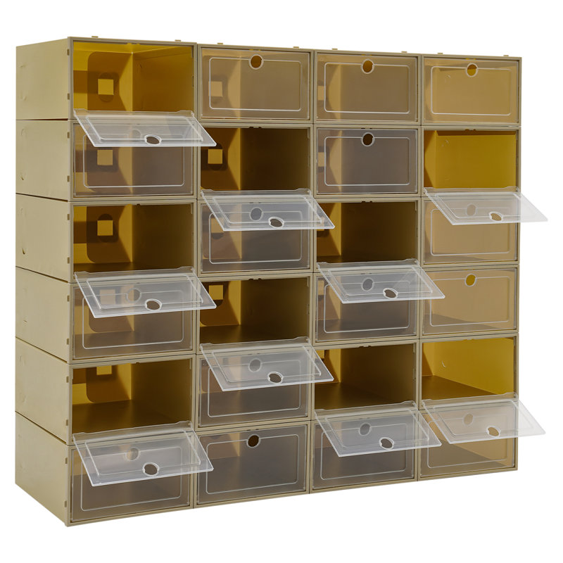24 Pair Stackable Shoe Storage Box (Set of 24), Yellow