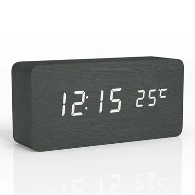 Wooden Alarm Clock - LED Digital Display with Temperature for Bedroom or Office