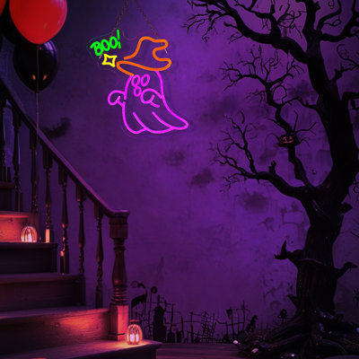 Joli dessin animé avec «BOO!» Décoration d'Halloween Lilena avec 6 niveaux de luminosité réglables
