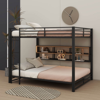 Metal Queen-Over-Queen Bunk Bed, Complete With Storage And Integrated Lighting
