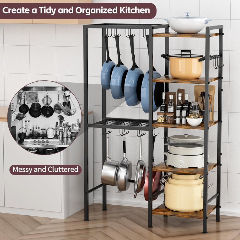 5-Tier Pot And Pan Organizer Rack With Hooks