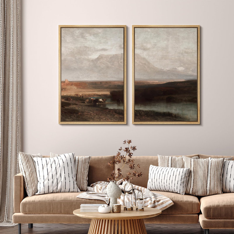 «Mountain Tranquility Rustic Pasture», 2 pièces sur toile, Naturel, H 24 po x l 32 po