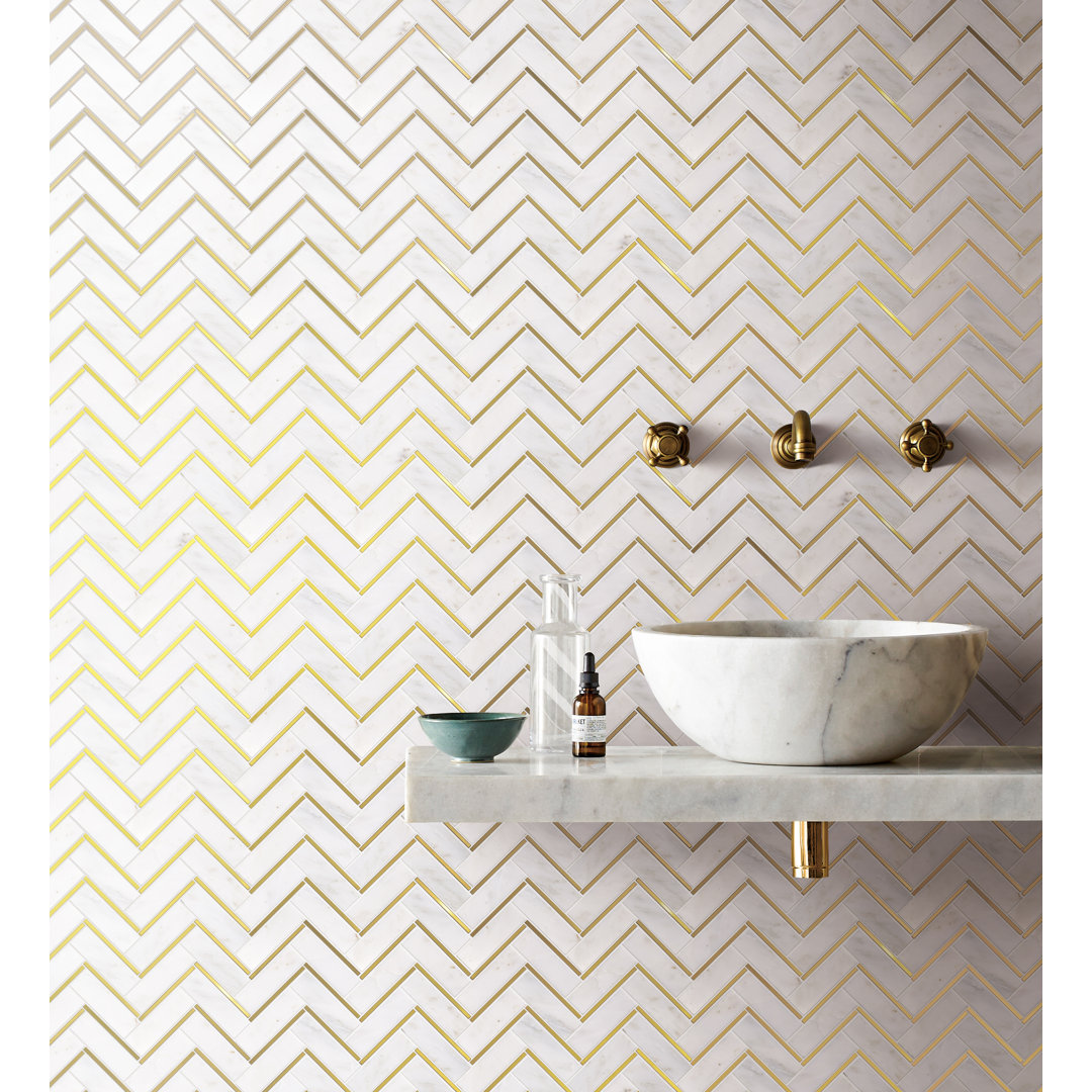 Natural Bianco 1" x 3" Marble Chevron Mosaic Wall Tile Supreme Tile 