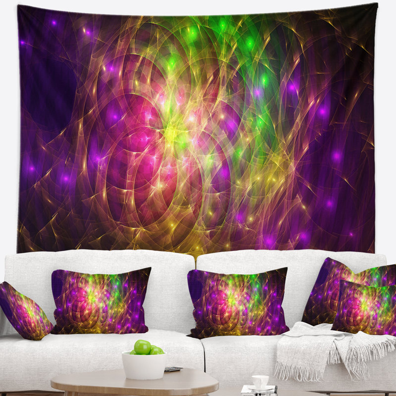 Tapisserie abstrait pourpre vert de couleurs, H 50 po x l 60 po