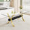 Dining Table. Modern Tempered Glass Dining Table. Large Modern Office Desk With Gold Plated Metal Legs And MDF Crossbars