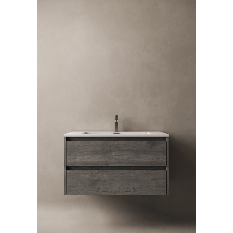 Meuble-lavabo mural simple 36 po Delly, Gris / Brun