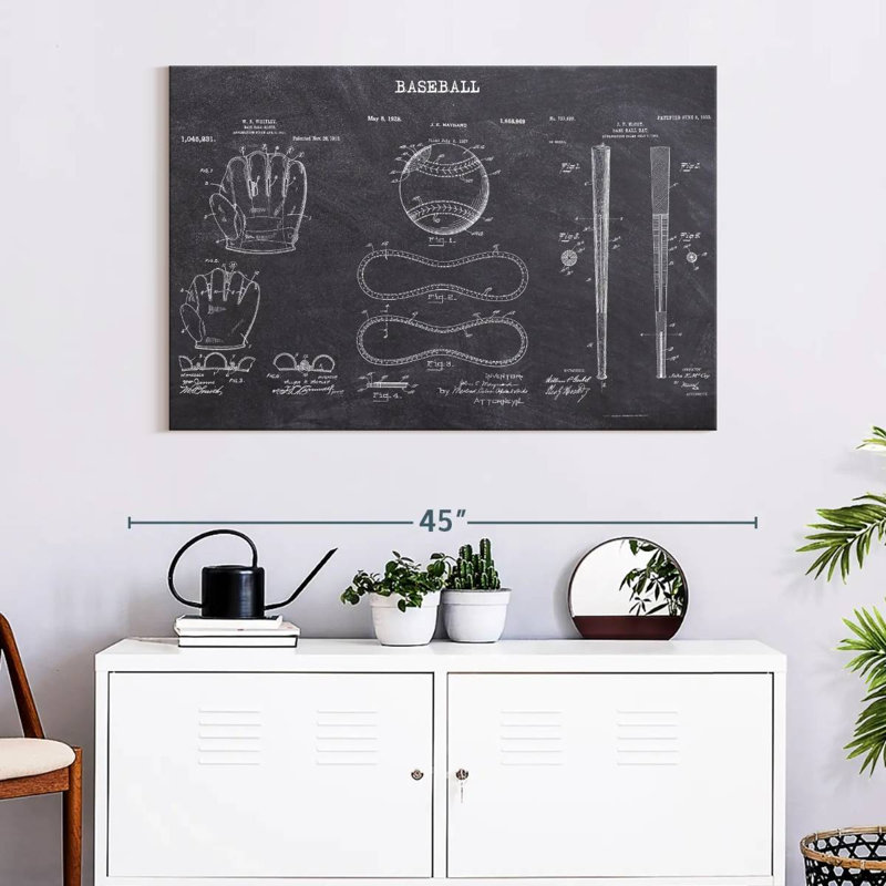 Baseball Patents, reproduction sur toile, H 26 po x l 39 po x P 1,25 po